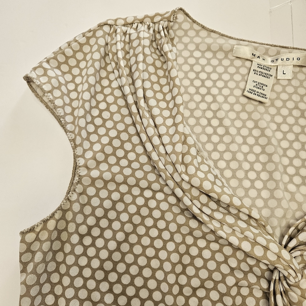 Max Studio Taupe White Polka Dot Sleeveless Blouse Sz Lg - Picture 4 of 8